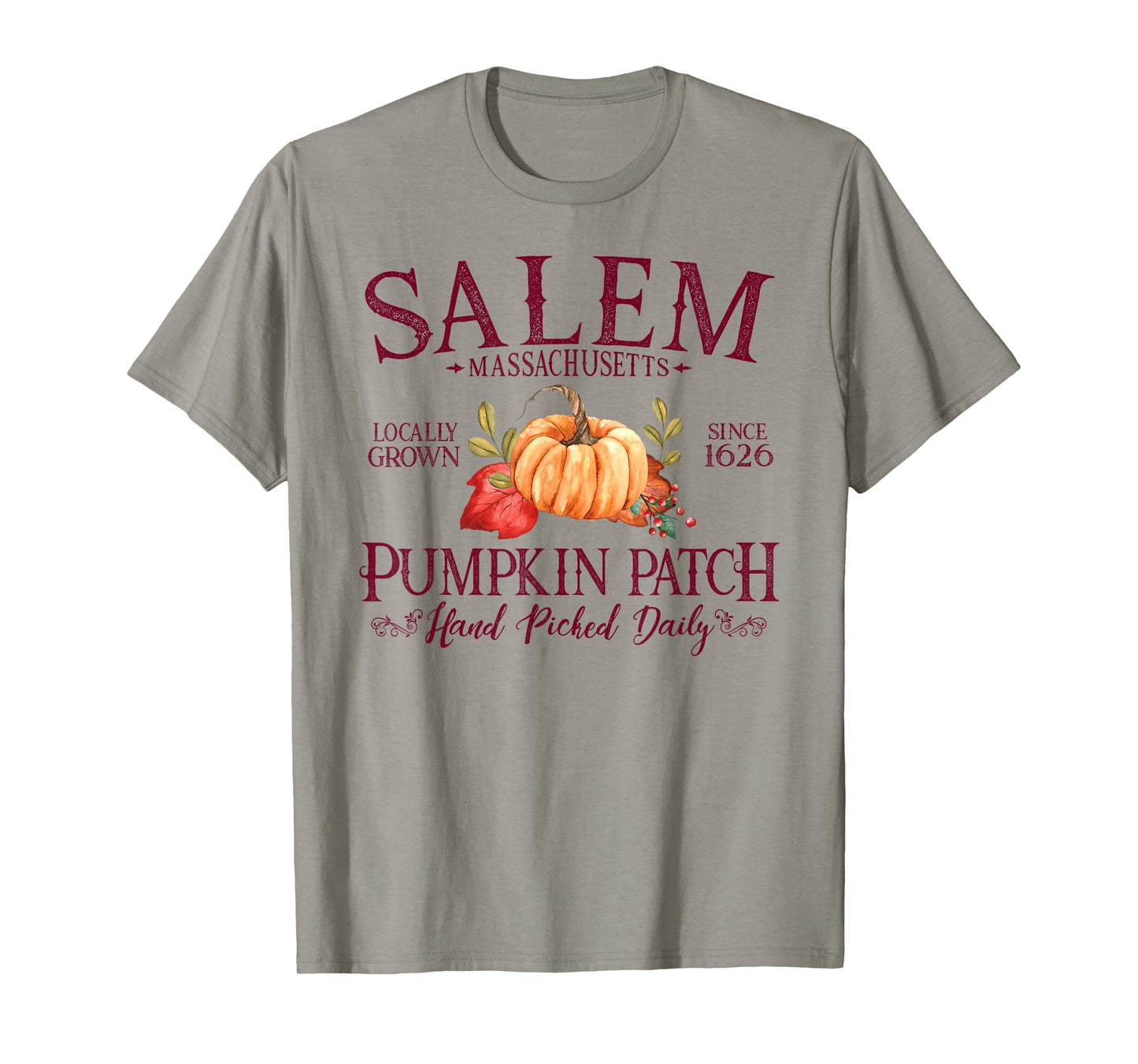 Salem Massachusetts Pumpkin Patch Fall Burgundy Letters T-Shirt