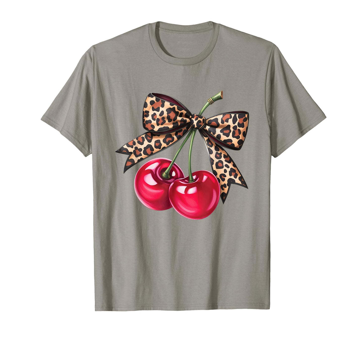 Leopard Bow Cherries Retro Aesthetic Fruit Rockabilly Women T-Shirt