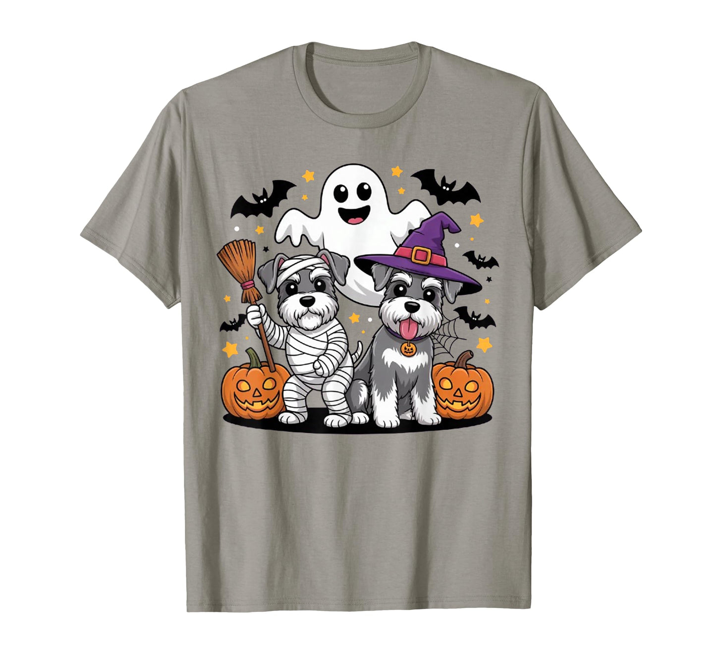 Funny Schnauzer Dog Lover Witch Mummy Ghost Halloween Party T-Shirt