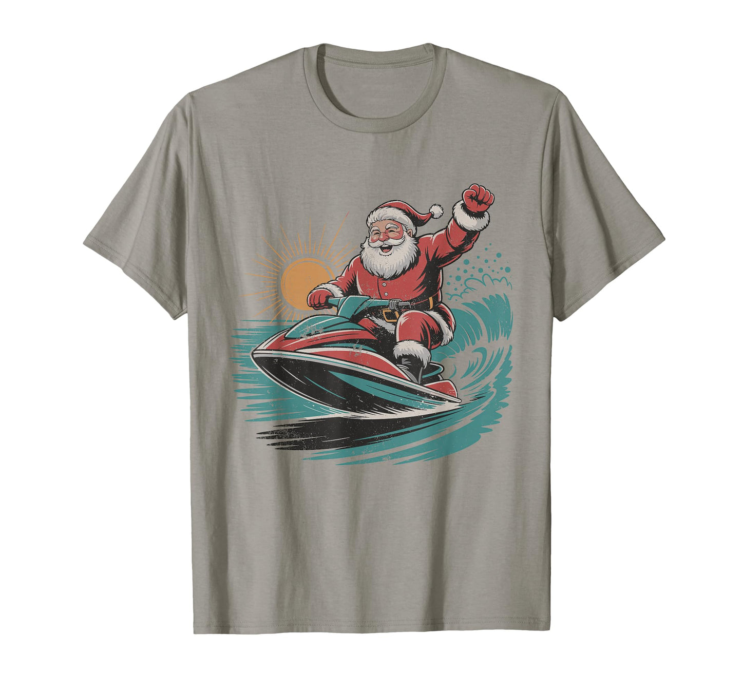 Vintage Santa Jet Skiing Retro 90s Christmas Holiday Sports T-Shirt