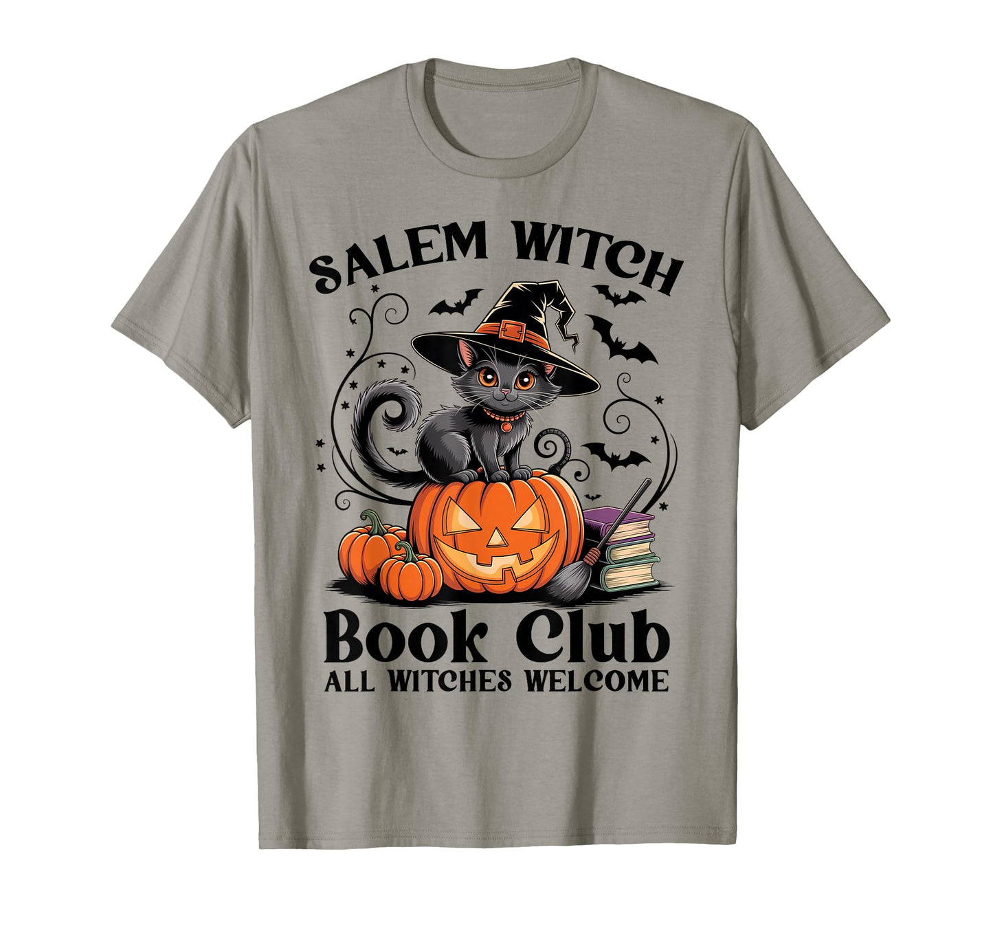 Salem Witch Book Club All Witches Welcome Spooky Cat T-Shirt