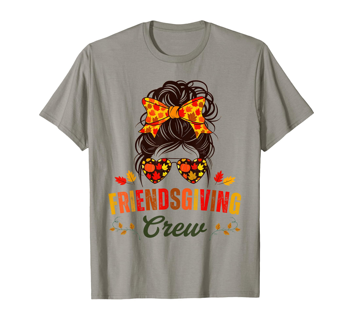 Friendsgiving Crew Fall Autumn Thanksgiving 2024 Messy Bun T-Shirt