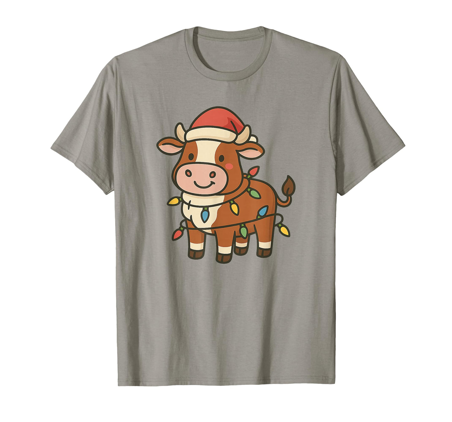 Christmas Cow Lights Santa hat Funny Hereford T-Shirt