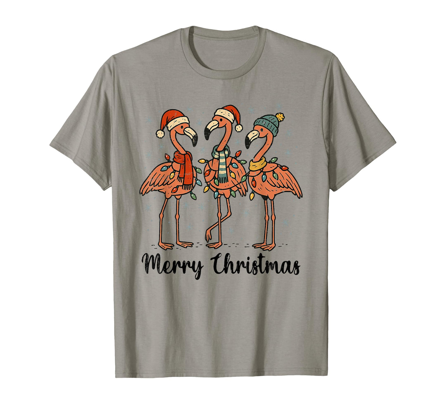 Merry Christmas Pink Flamingo Santa Hat Matching Family Xmas T-Shirt