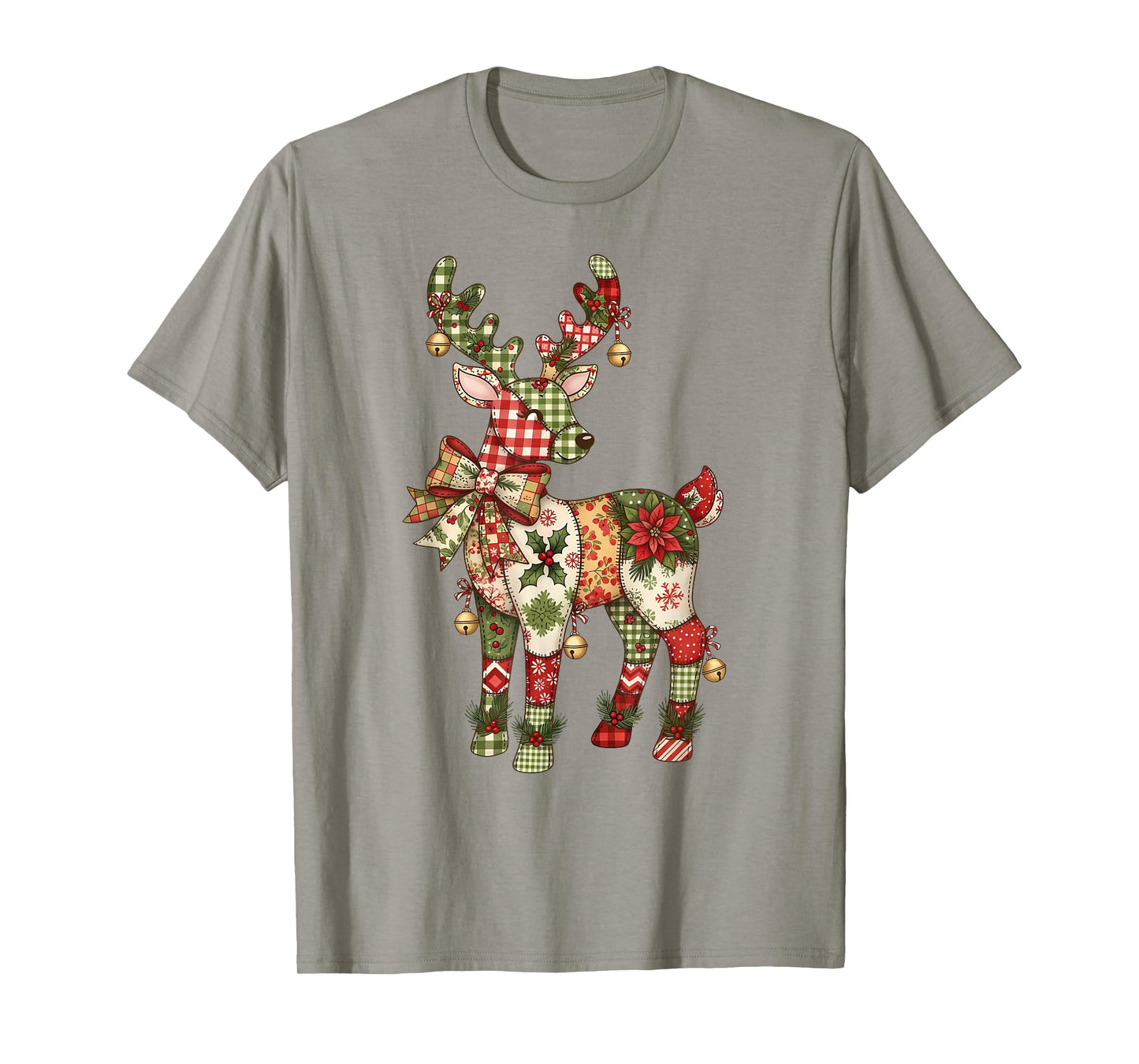 Patchwork Reindeer Preppy Girly Christmas Xmas Holiday Kids T-Shirt
