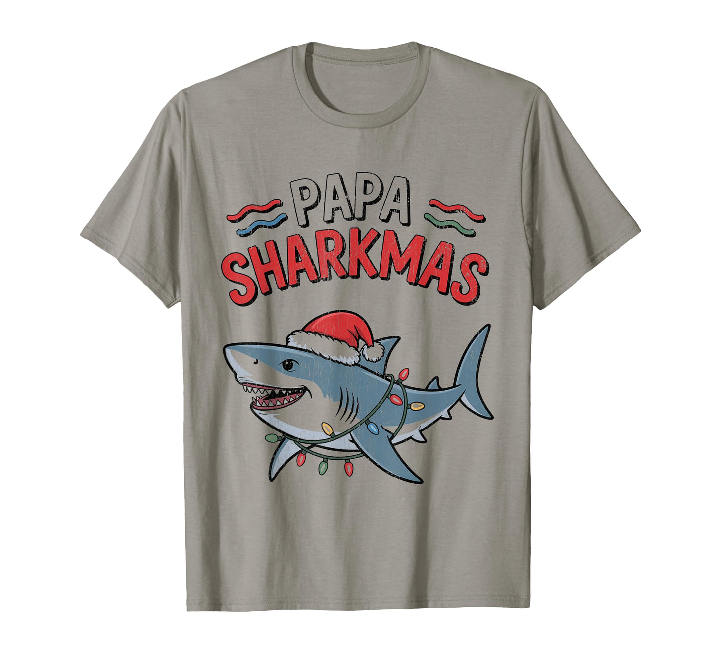 Papa Sharkmas Funny Shark Santa Hat Ugly Christmas Sweater T-Shirt