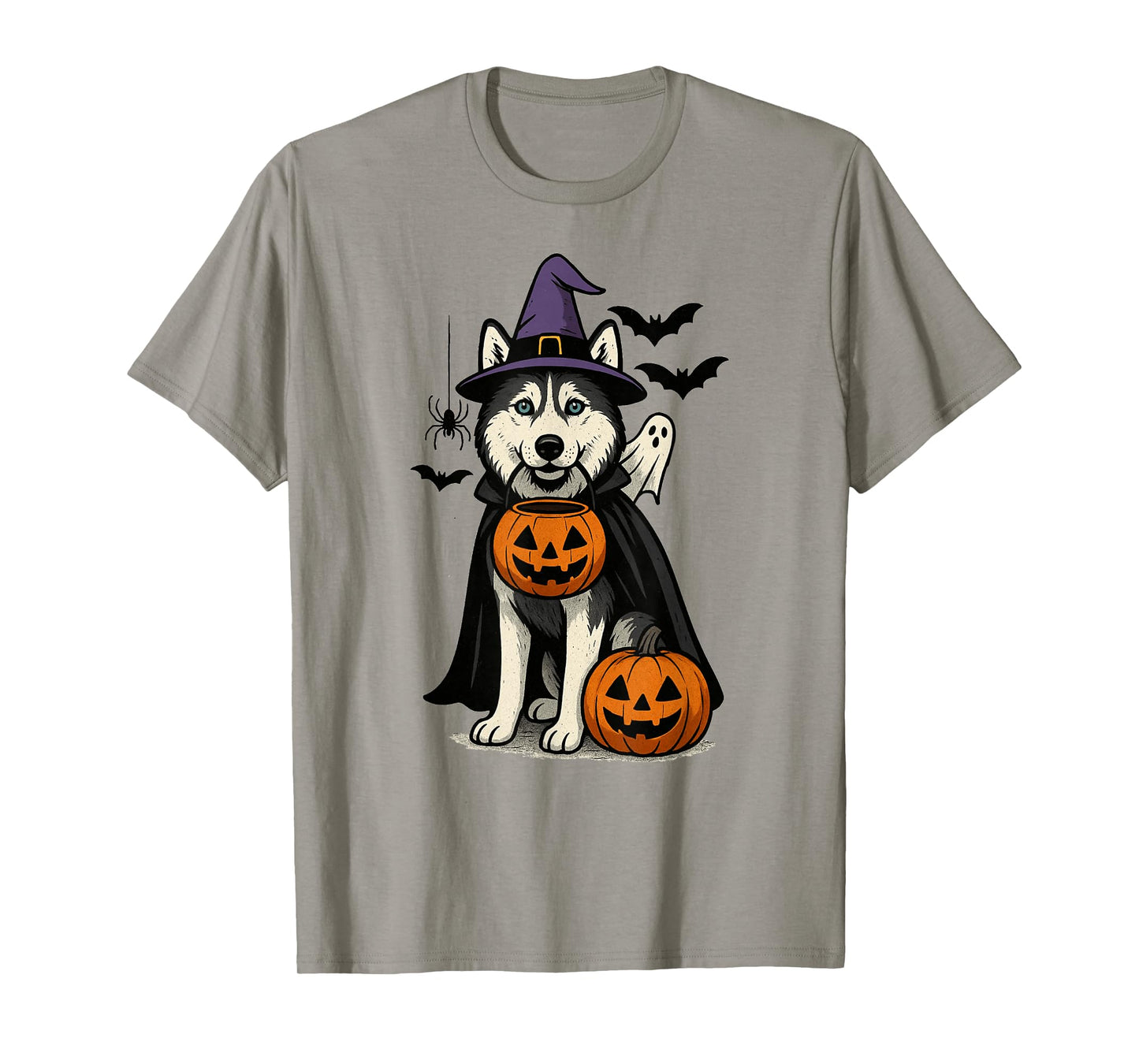 Halloween Siberian Husky Dog, Witch's hat, with Blue Eyes T-Shirt