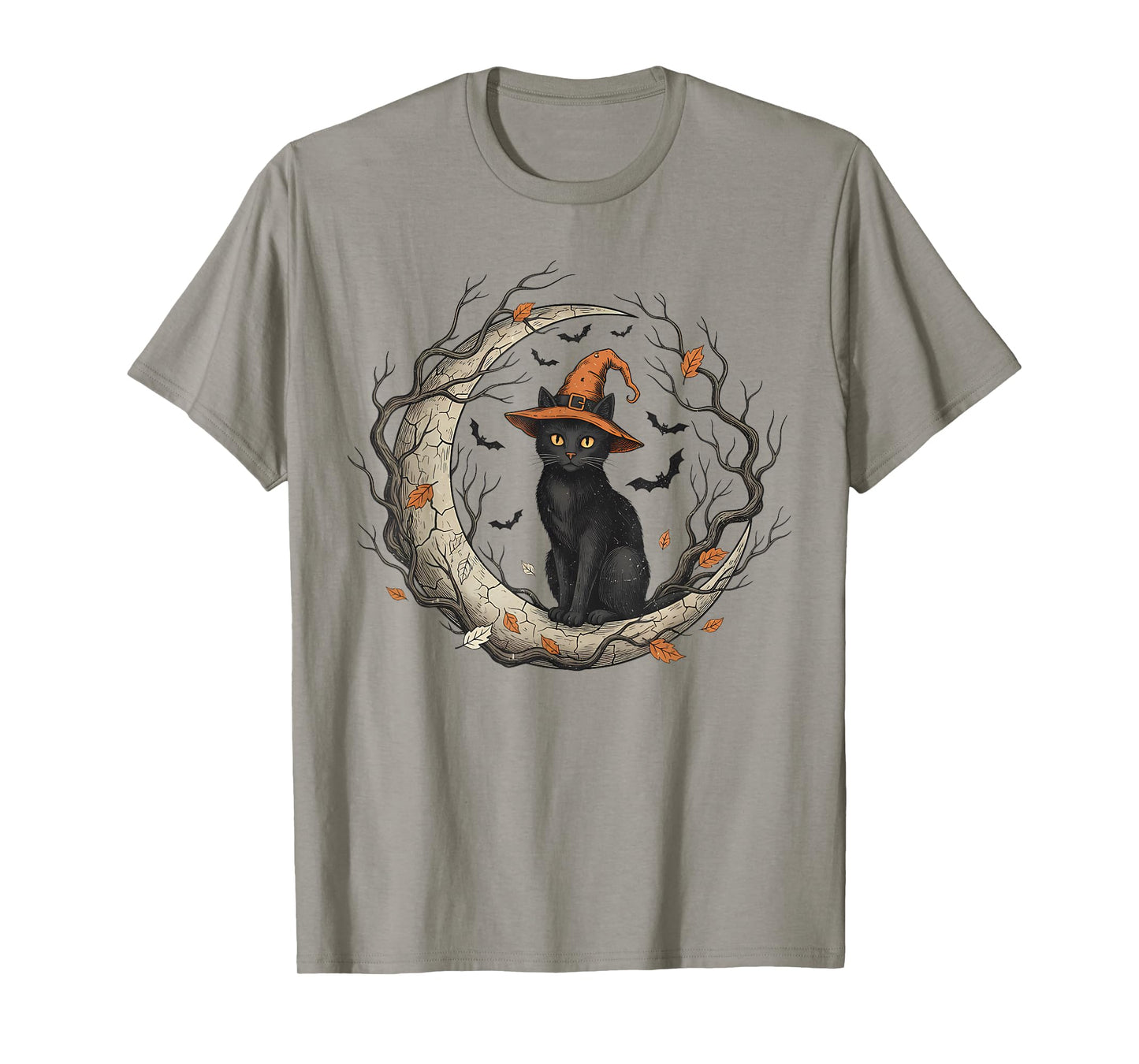 Funny Cat Witch Halloween Fall Vintage Moon Costume Tee T-Shirt