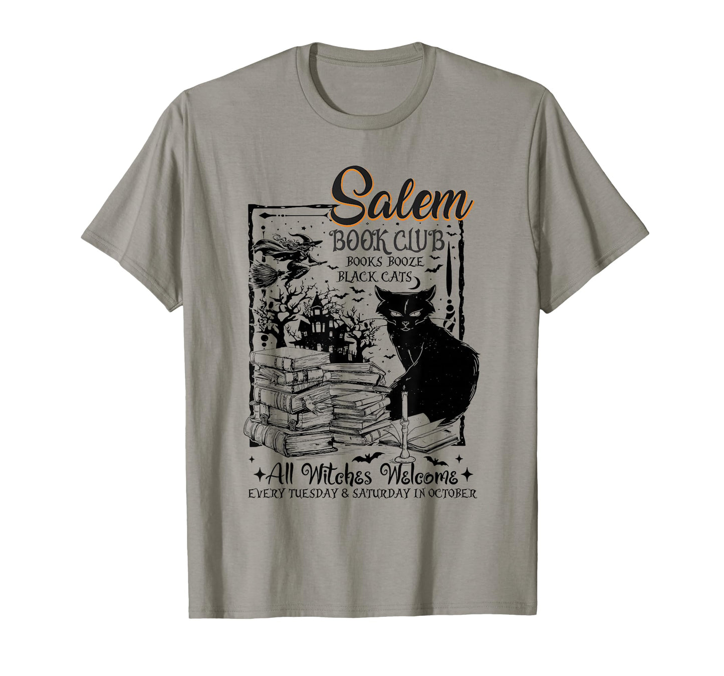 Salem Witch Book Club Bookish Retro Halloween Black Cat T-Shirt