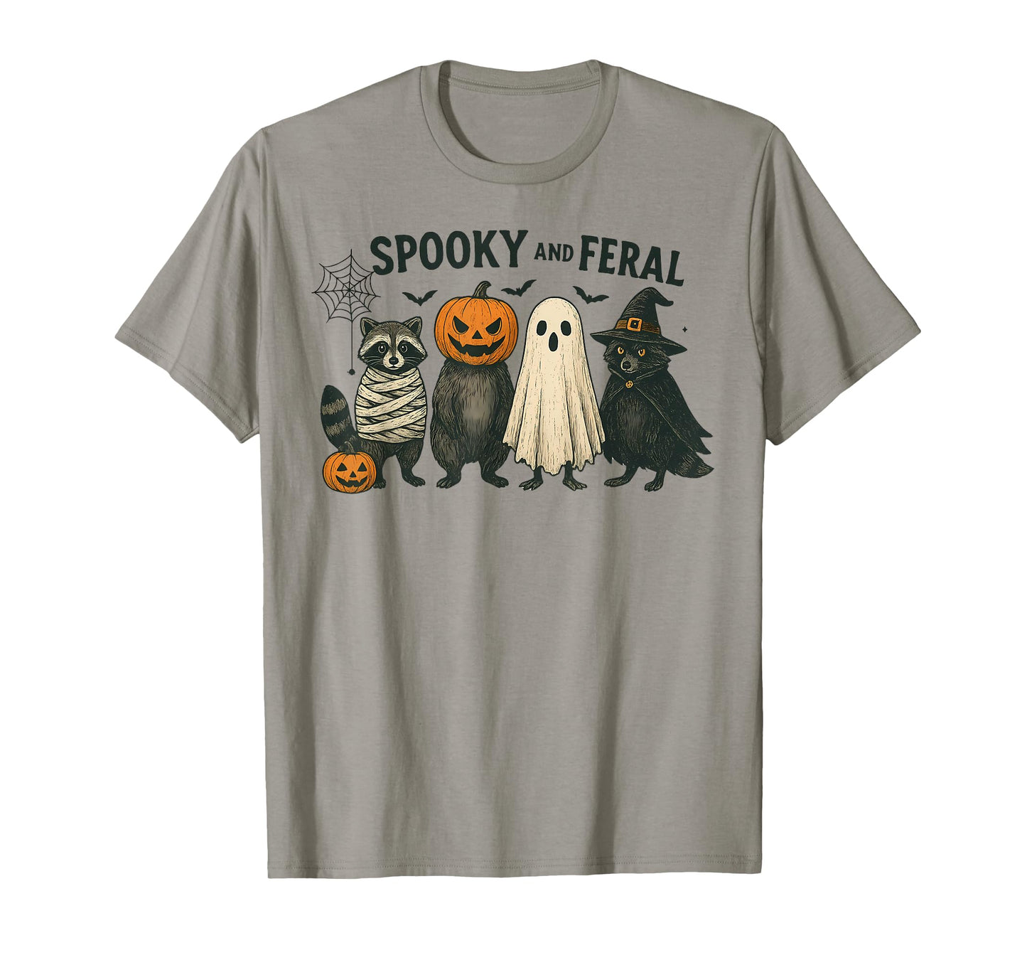 Spooky and Feral Halloween Witch Raccon Ghost Mummy Costume T-Shirt