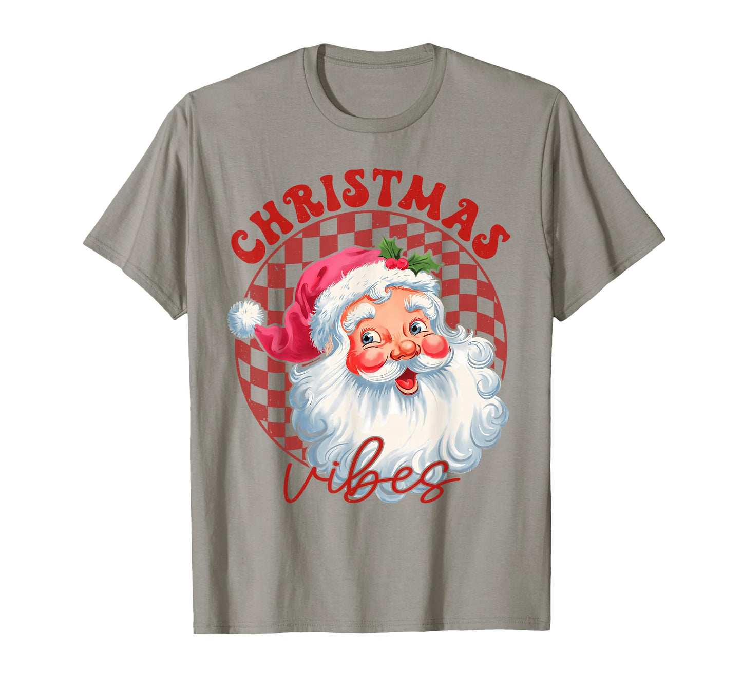 Red Santa Christmas Vibes Vintage Pink Santa Claus Face Gift T-Shirt