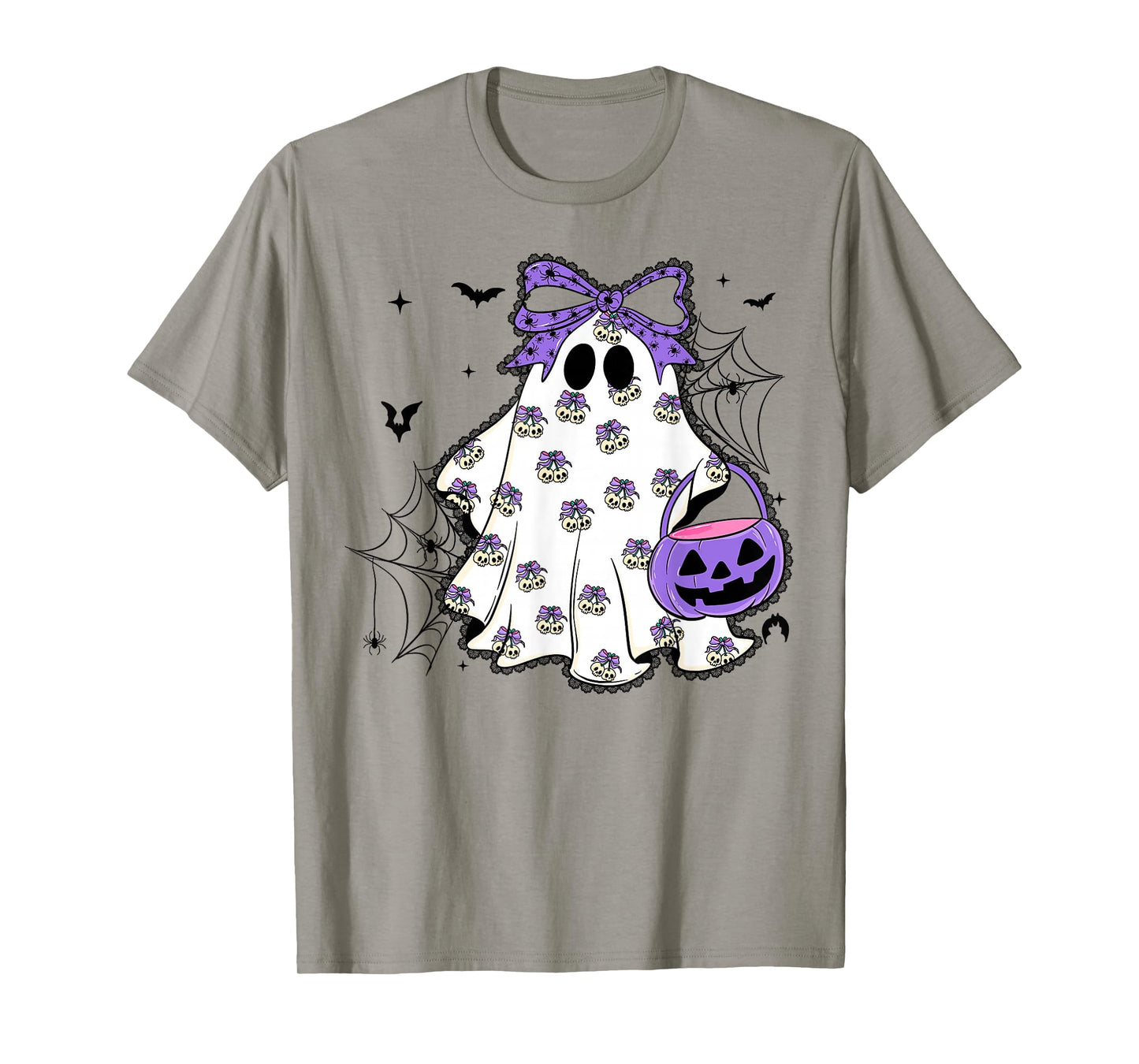 Lace Ghost Pumpkin Coquette Purple Bow Halloween Women Girls T-Shirt