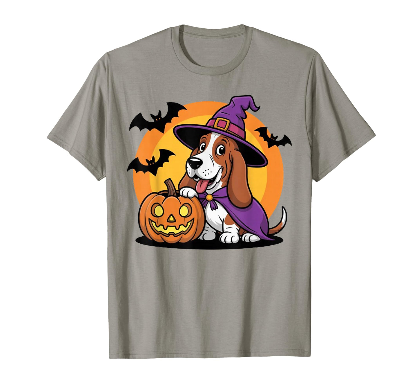 Pumpkin Bat Witch Spooky Dog, Cute Basset Hound Halloween T-Shirt