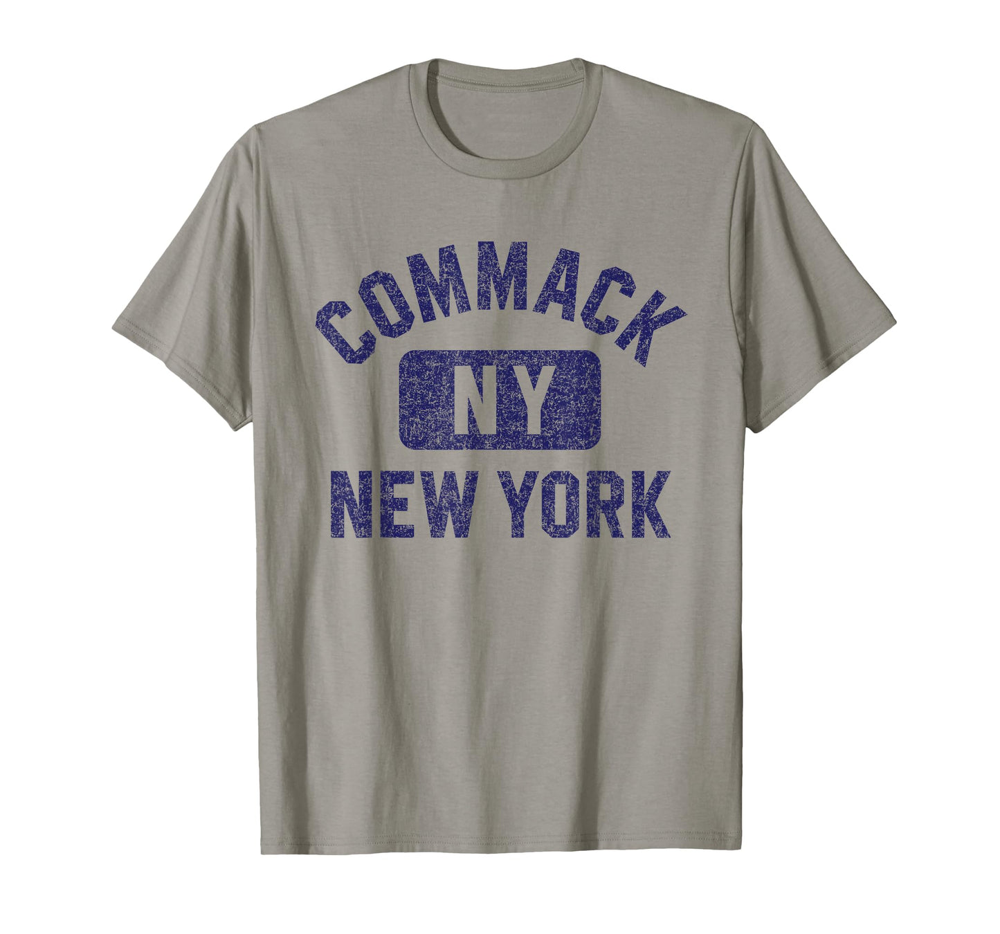 Commack NY New York Gym Style Distressed Dark Blue Print T-Shirt
