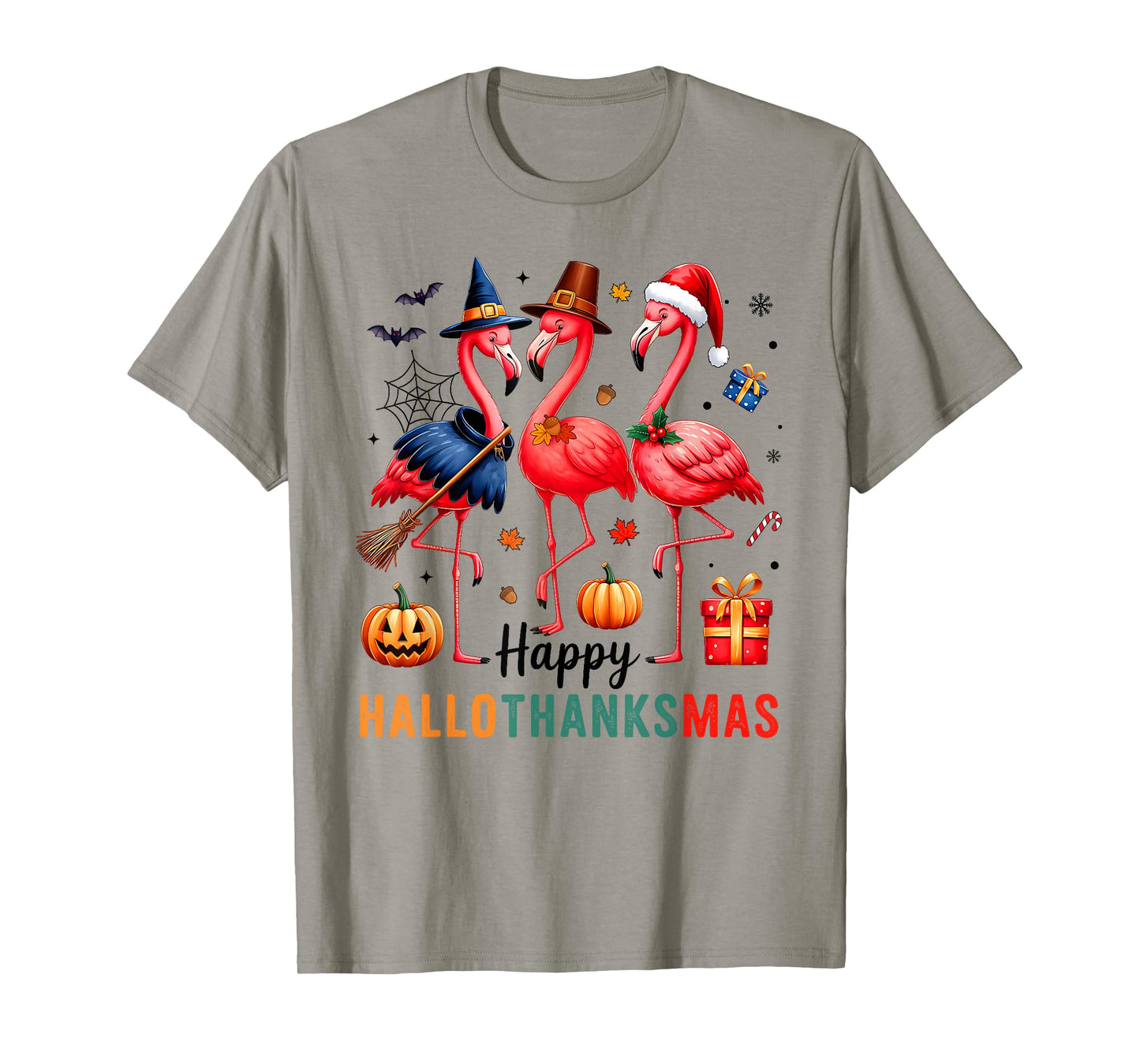 Flamingo Happy HalloThanksmas Funny Halloween Thanksgiving T-Shirt