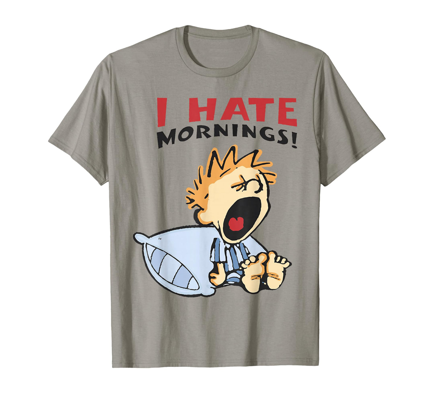 Vintage I Hate Mornings Tee Unisex-Adults, Unisex-Kids Funny Graphic T-Shirt Blue Small Modern Classic Cartoon T-Shirt