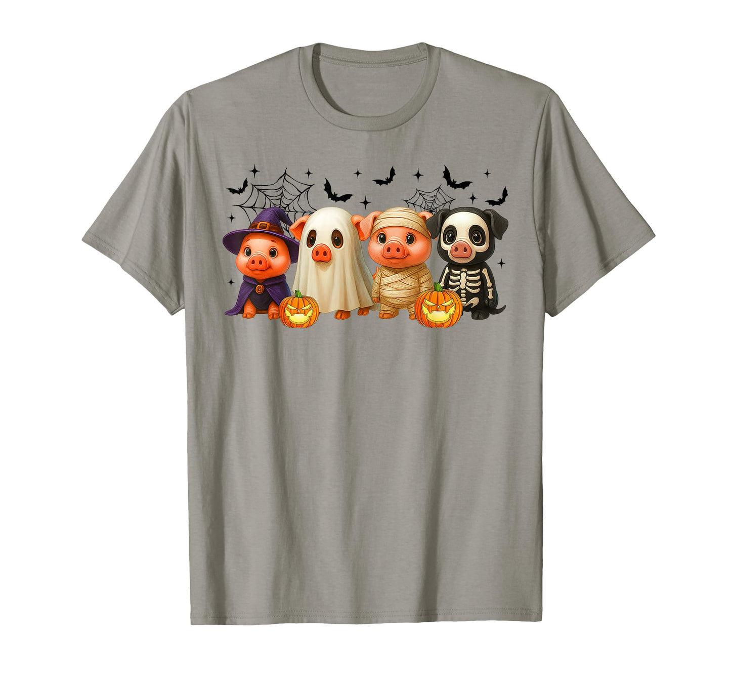 Pigs in Witch Skeleton Ghost Costume Happy Halloween Day T-Shirt