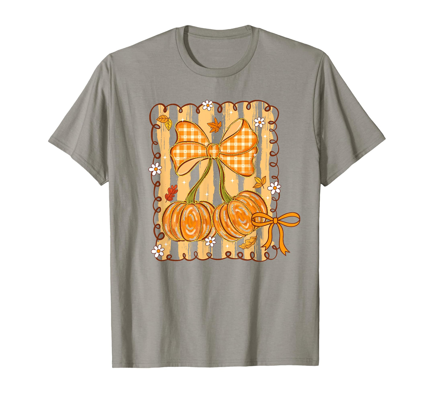 Cherry Shirt Autumn Coquette Pumpkin Fall Cozy Bow Checkered T-Shirt