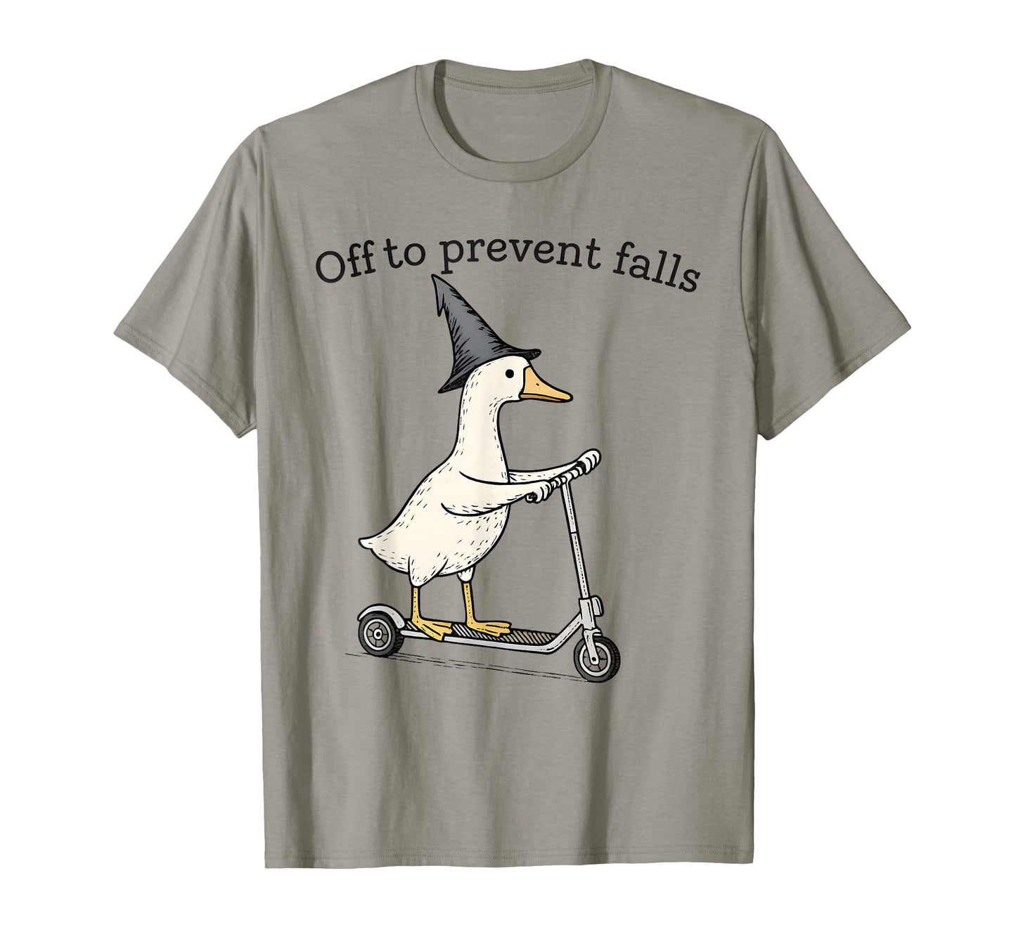 Fall Prevention PT OT Nurse Funny Goose Witch On Scooter T-Shirt