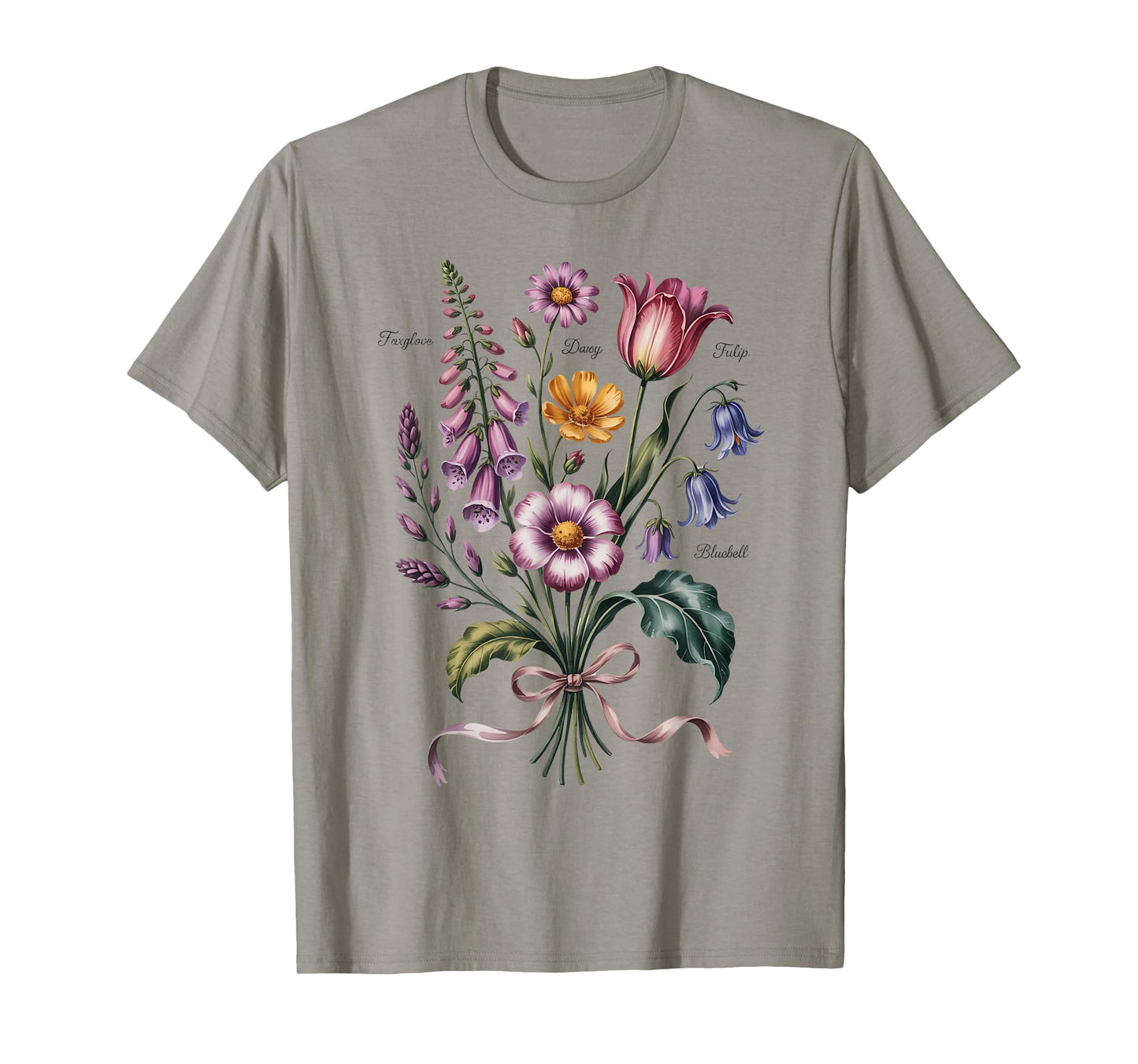 Vintage Floral Wildflower Foxglove Daisy Tulip Botanical T-Shirt