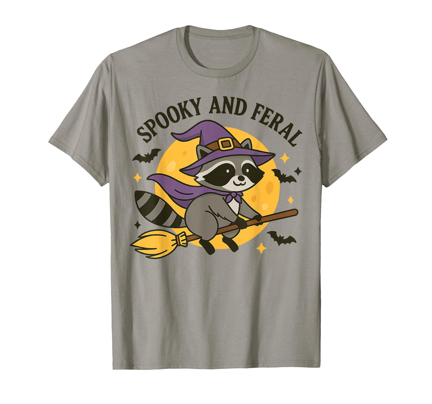 Feral & Spooky Cute Witch Raccoon On Broom Hallowen T-Shirt
