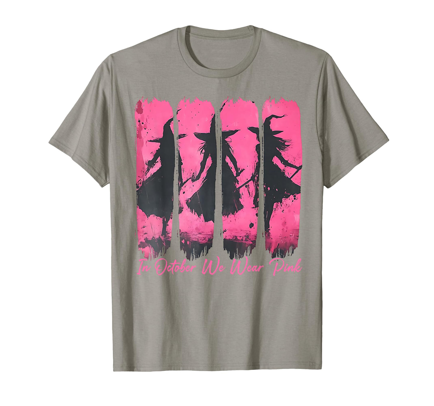 Retro in October We Wear Pink Witch Breast Cancer Awareness T-Shirt