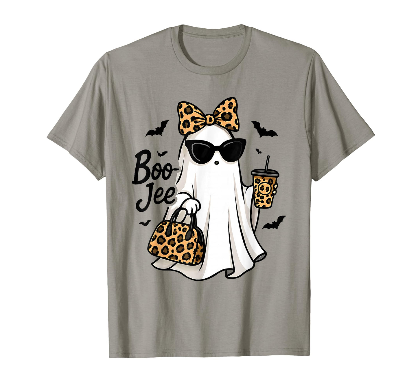 Boo JEE Ghost with Coffee Coquette Bow Halloween Women Girl T-Shirt
