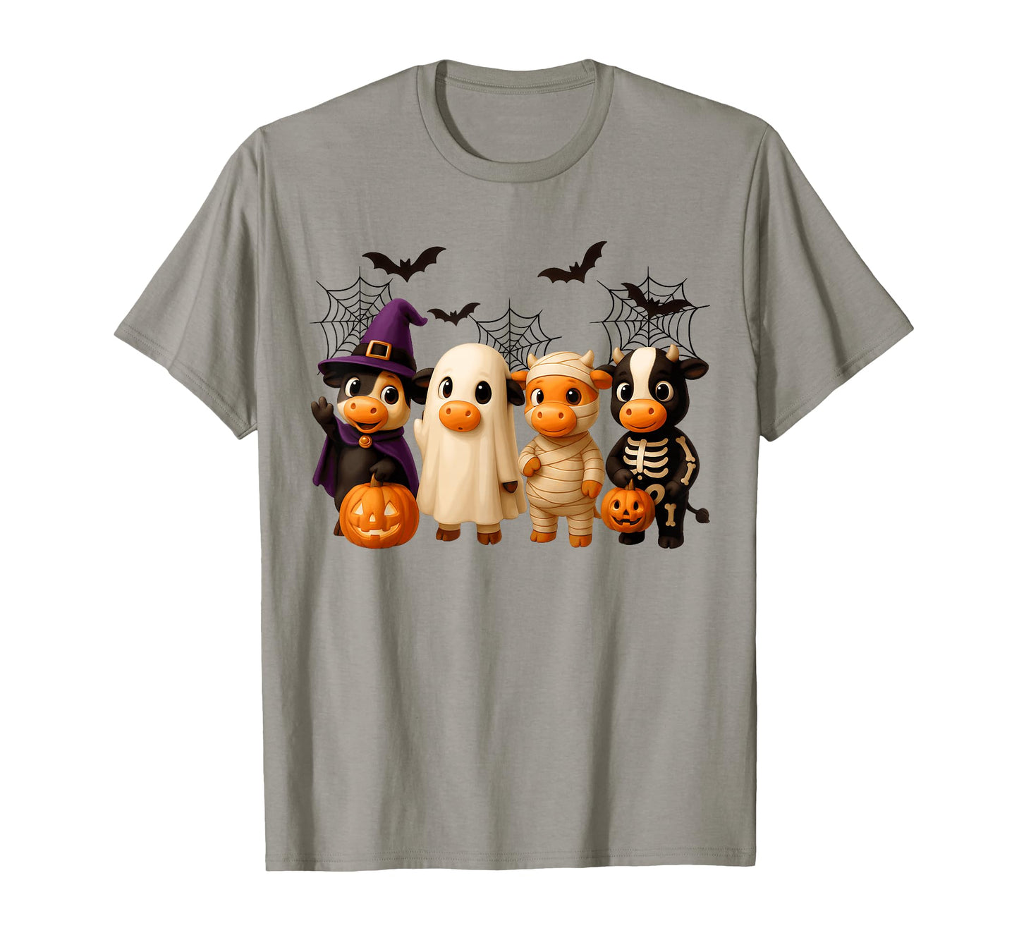 Cows in Witch Skeleton Ghost Costume Happy Halloween Day T-Shirt