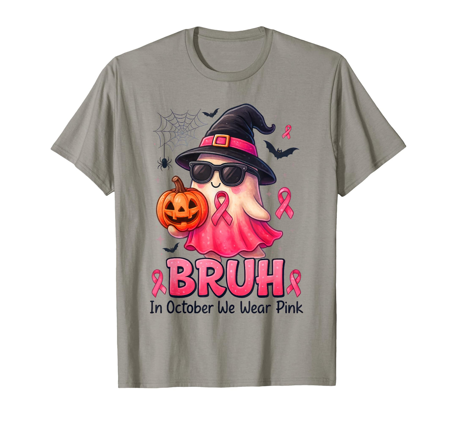 Breast Cancer Bruh in October We Wear Pink Boo Pumpkin T-Shirt