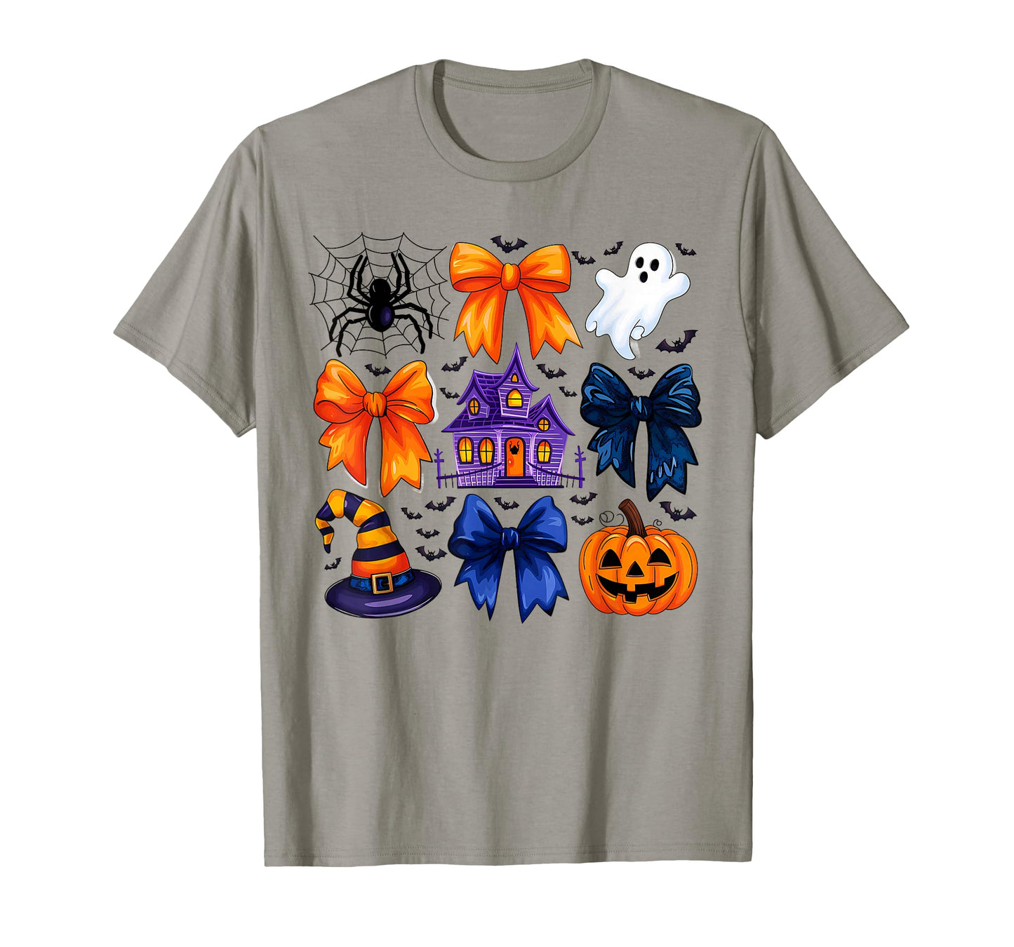 Halloween Haunted House Spooky Spider Web Ghost Witch Bows T-Shirt