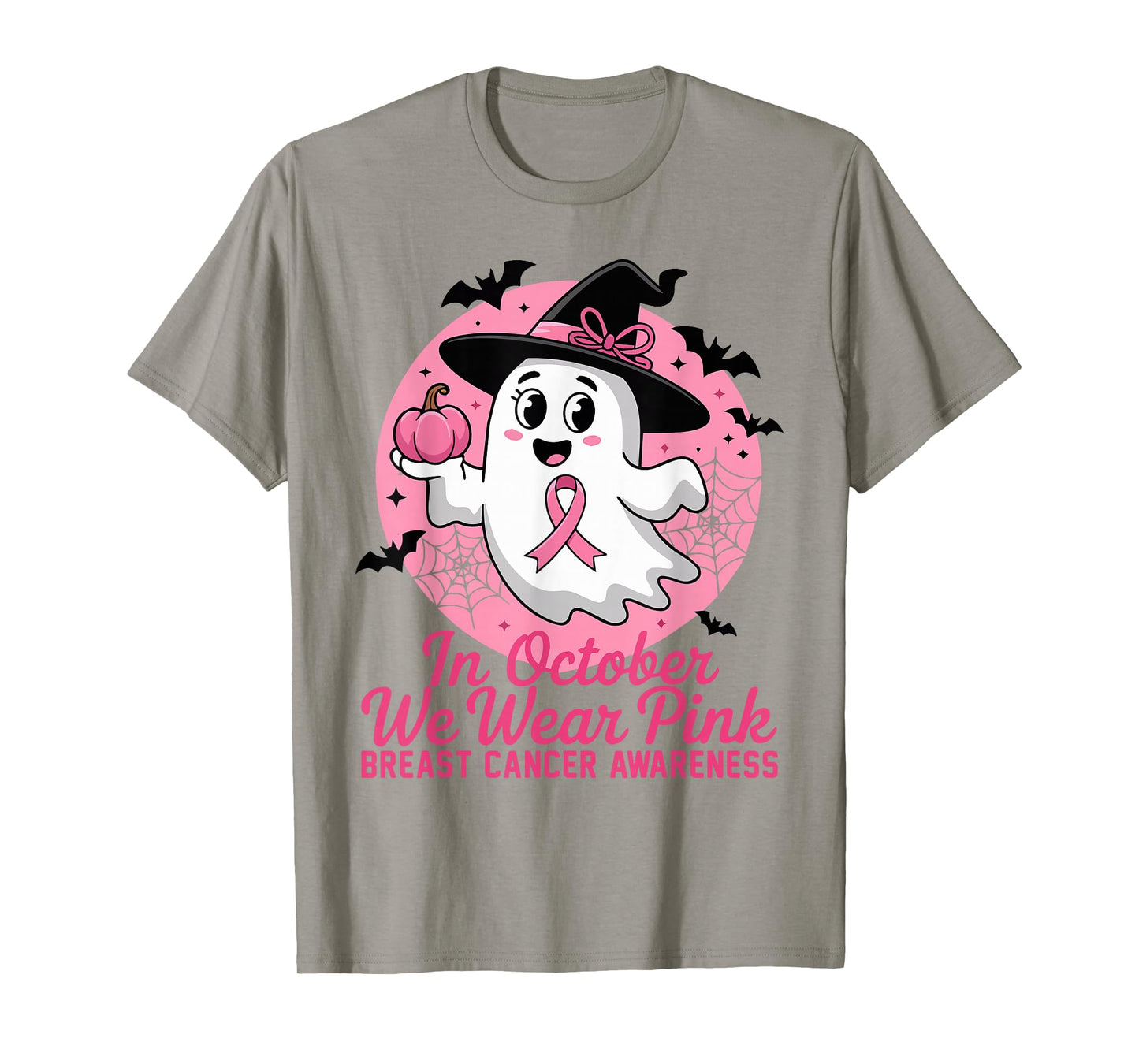 Halloween Ghost in October We Wear Pink Breast Cancer Women T-Shirt