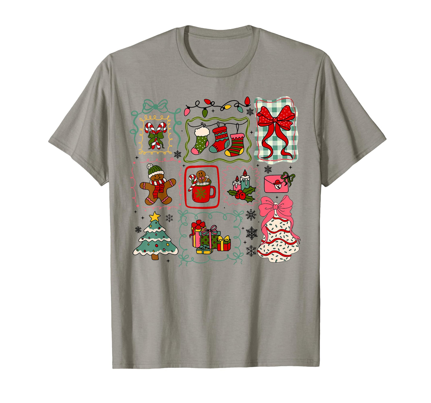 Retro Funny Coquette Bow Christmas Stamps Santa Xmas Holiday T-Shirt