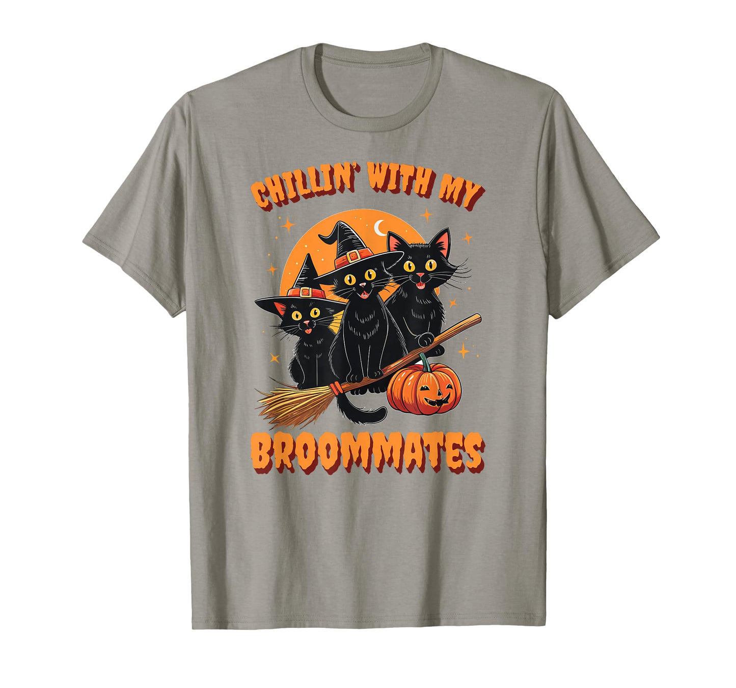 Chilling with My Broommates Funny Halloween Cat Mom T-Shirt