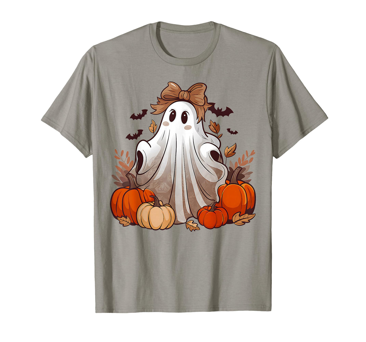Fall Pumpkin Bowtie Ghost Halloween Costume Boo Girls Women T-Shirt