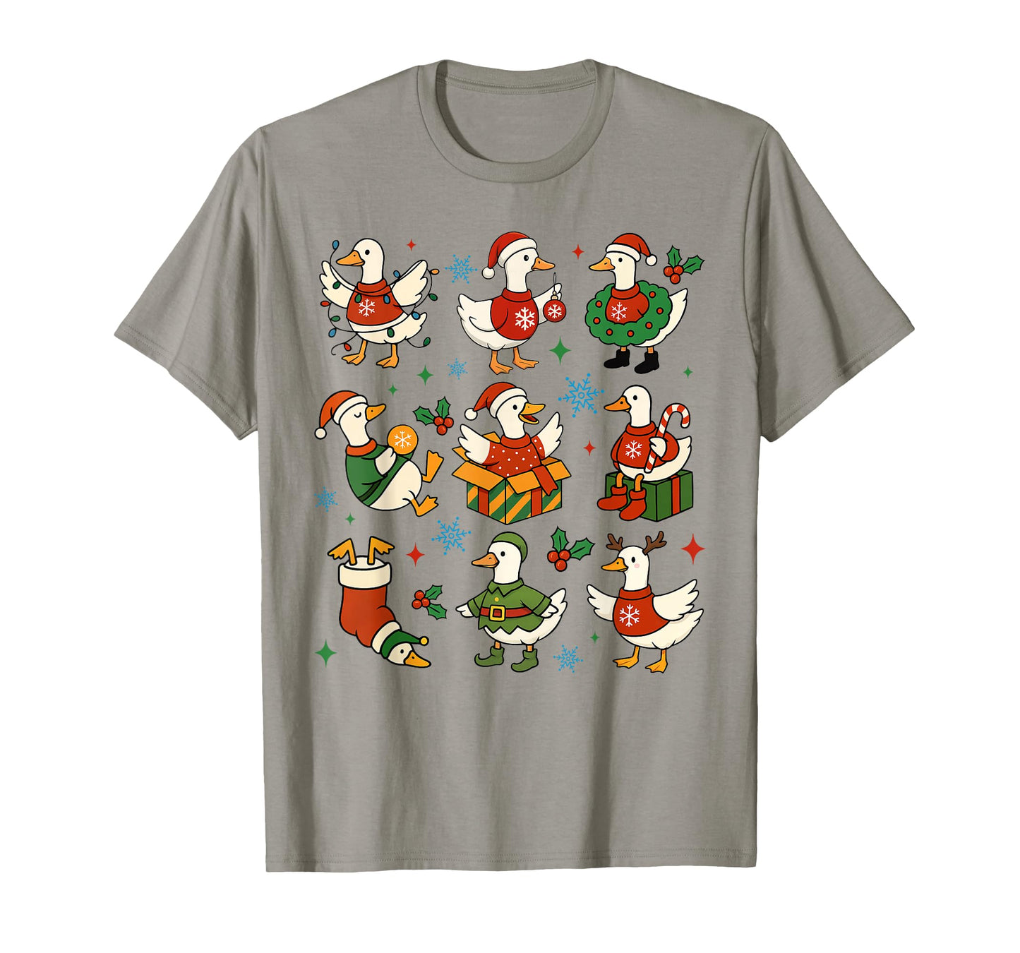 Funny Christmas Goose Santa Goose Reindeer Holiday Festive T-Shirt