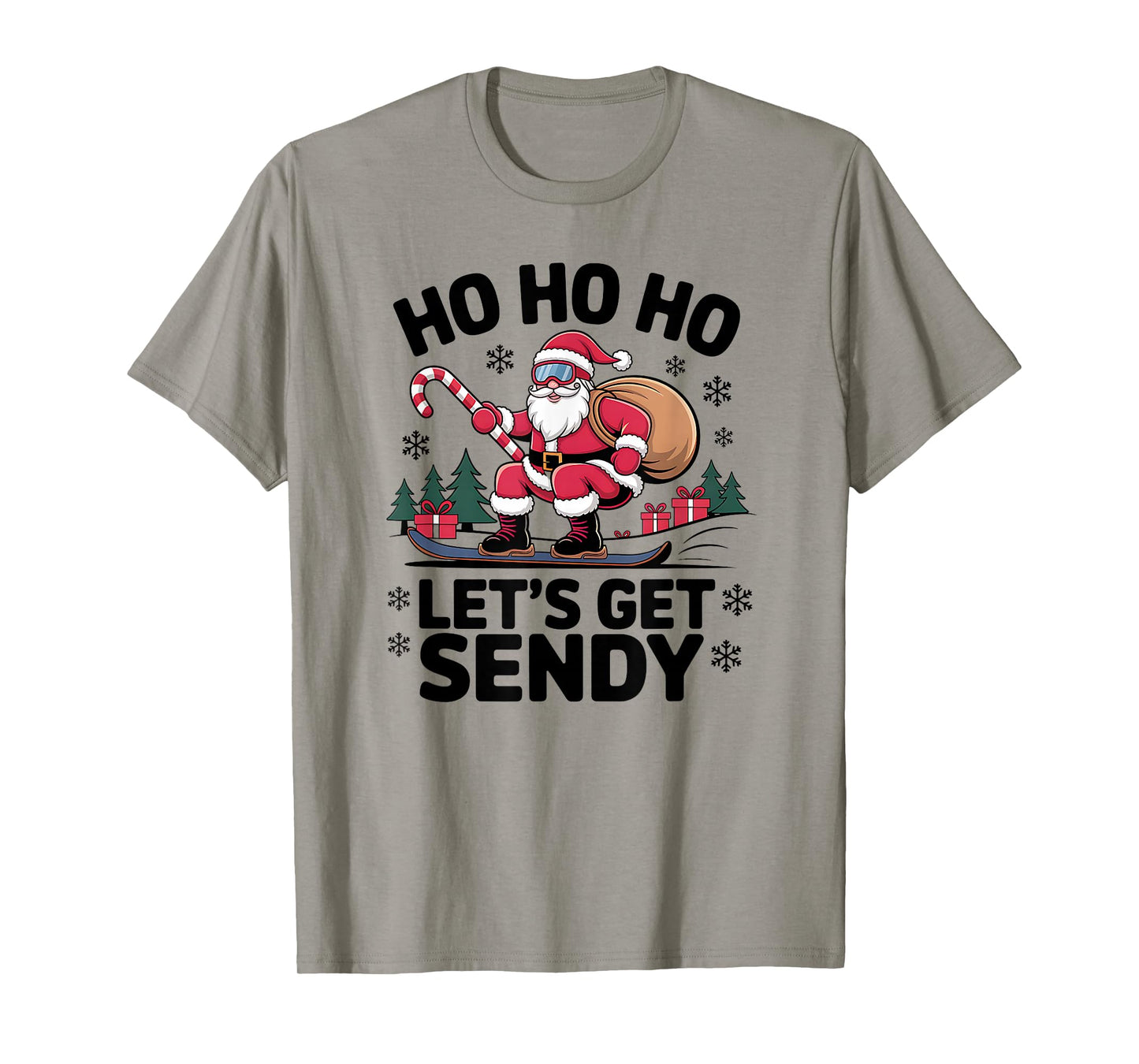 Let’s Get Sendy Santa Snowboarding Christmas Candy Cane T-Shirt