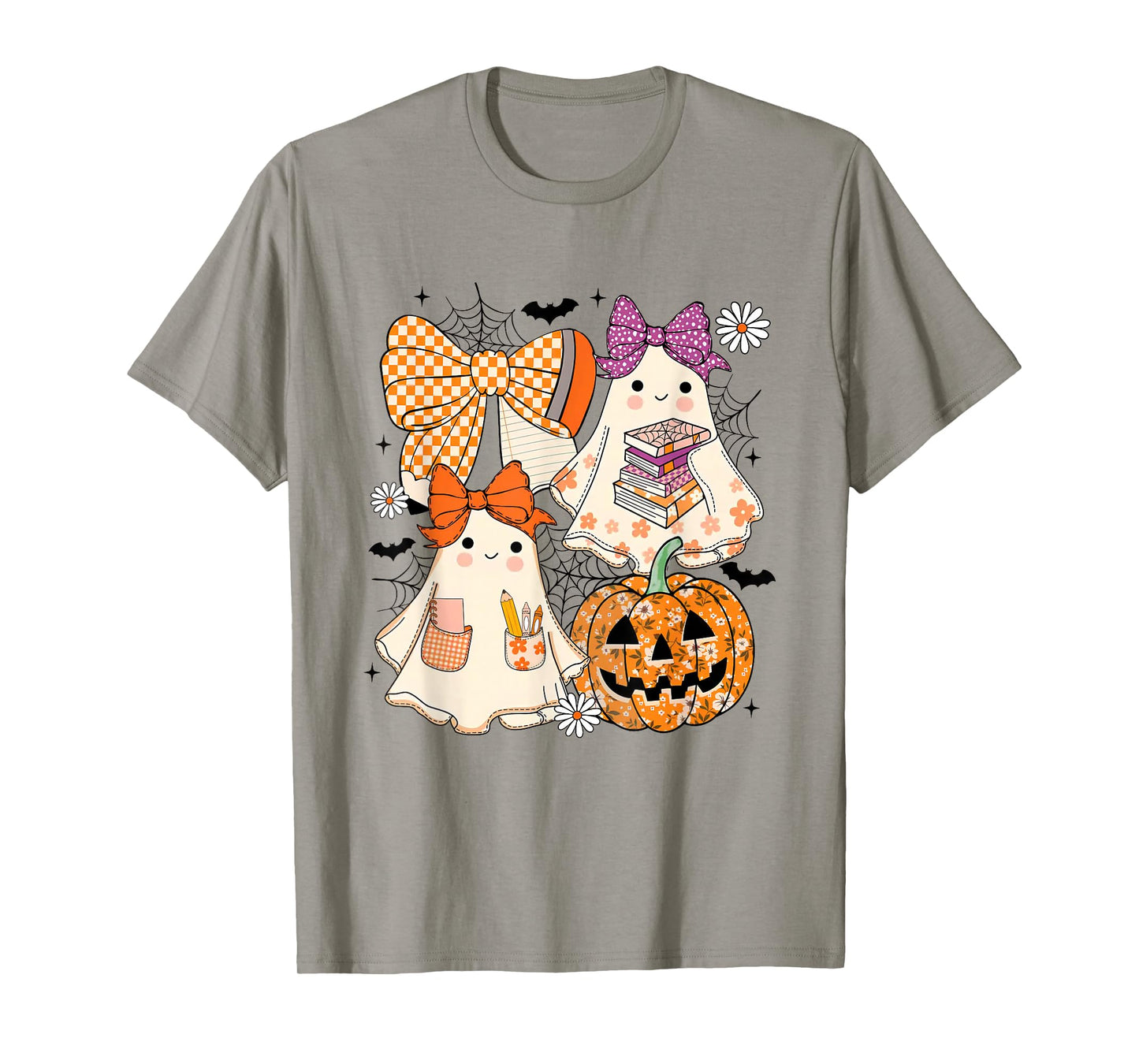 Coquette Floral Ghost Halloween Ghost Teacher Fall Vibes T-Shirt