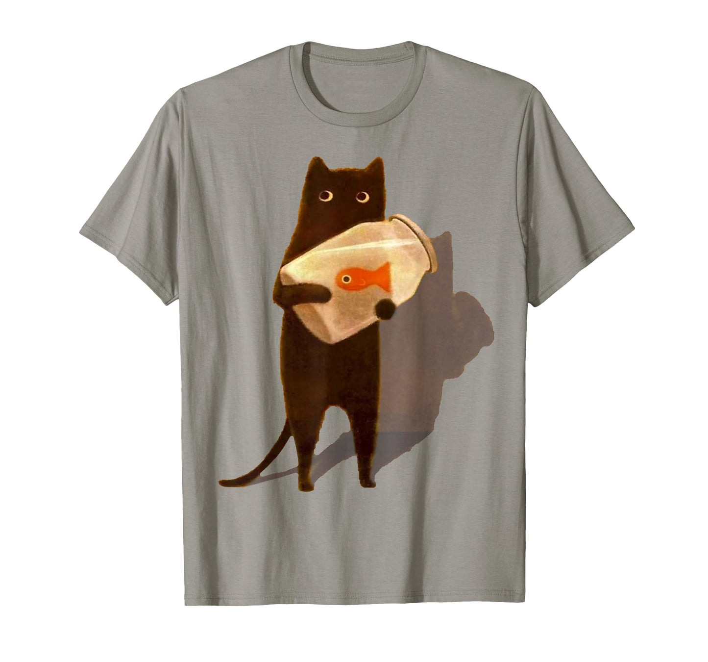 Eagerlys Cat Holding Goldfish Bowl Art Vintage T-Shirt for Men Women