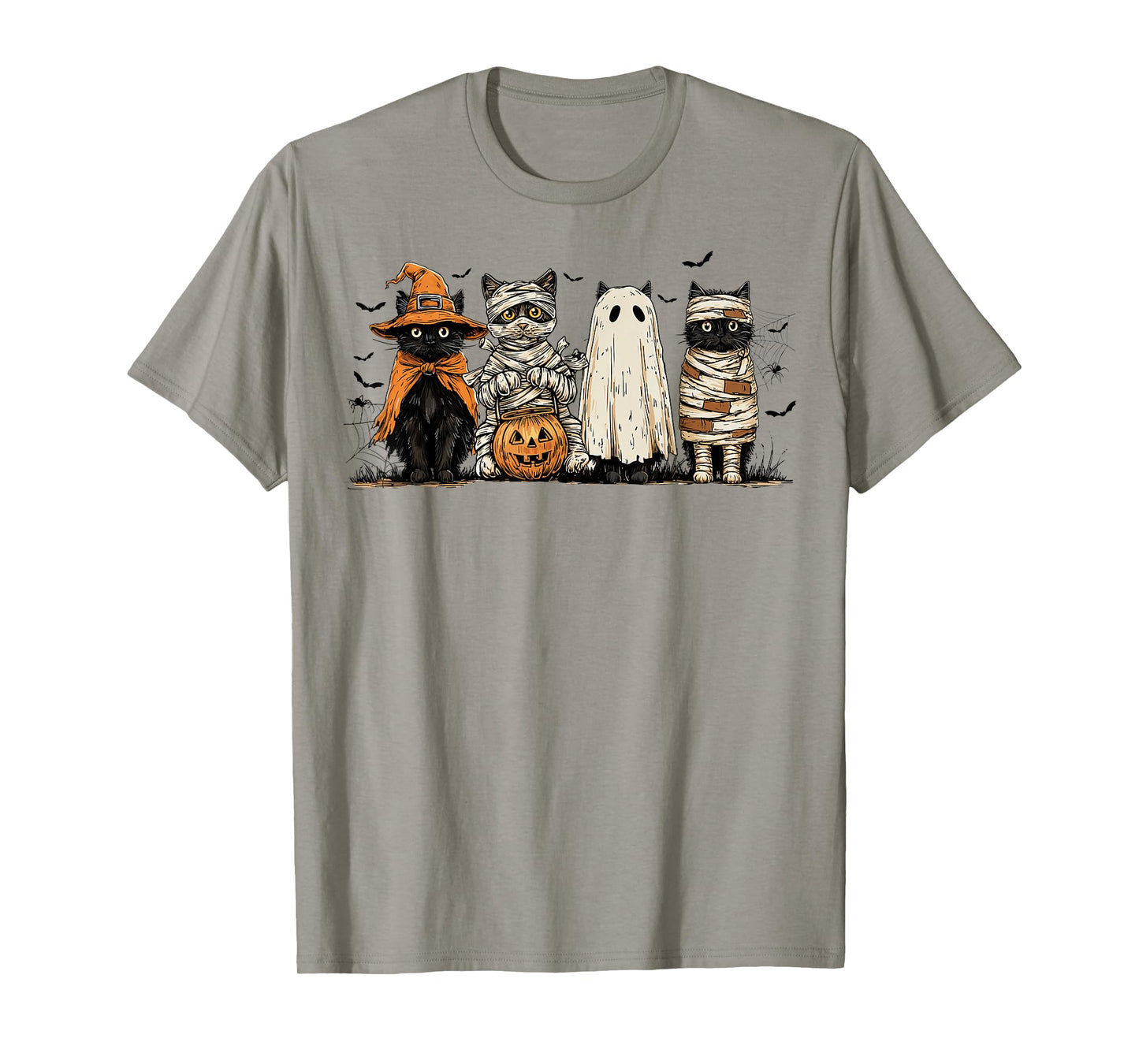 Black Cats in Witch Mummy and Ghost Costumes Halloween Fun T-Shirt
