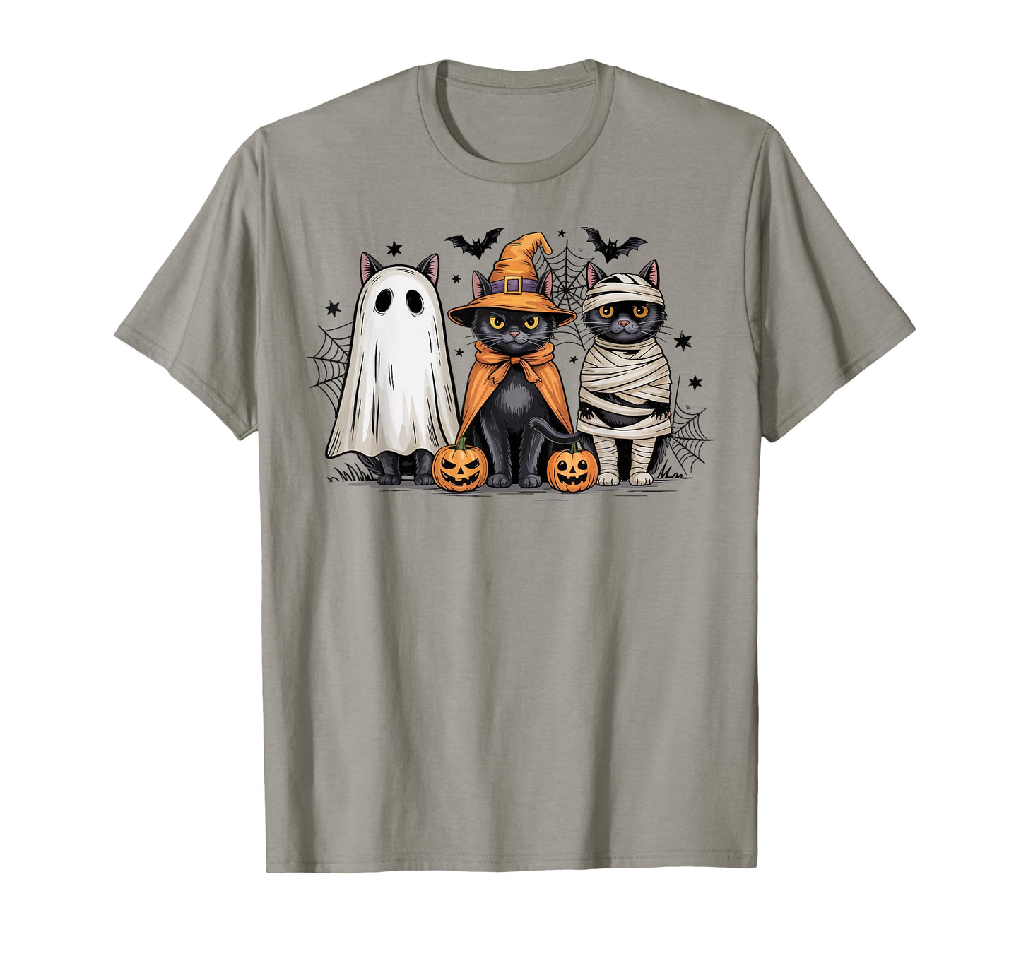 Retro Three Black Cats Witch Pumpkin Scary Halloween Costume T-Shirt