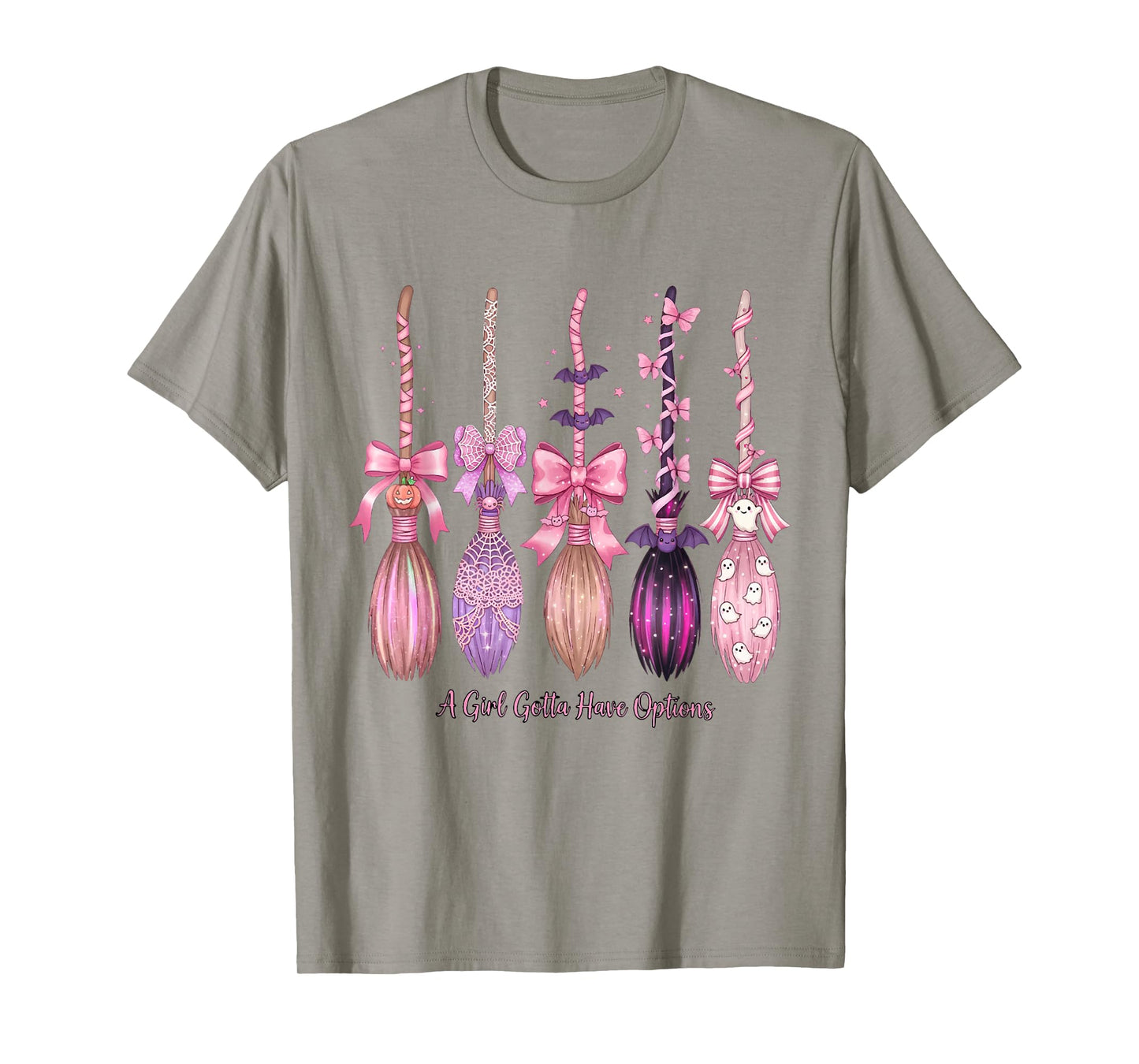 A Girl Gotta Have Options Pink Witch Brooms Halloween Girly T-Shirt