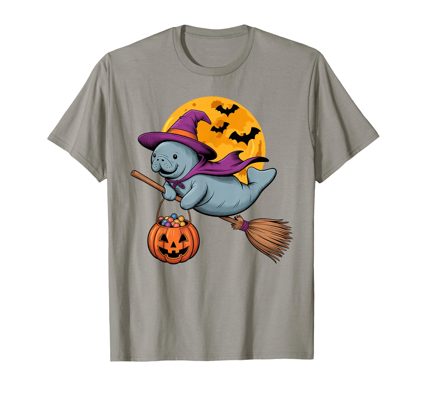 Cute Manatee Witch Broom Funny Sea Cow Halloween Costume T-Shirt