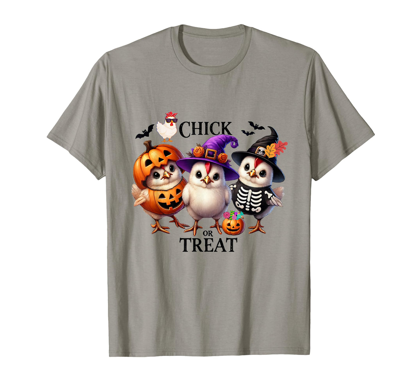 Chick or Treat Spooky Skeleton Ghost Witch a Fall Pumpkin T-Shirt