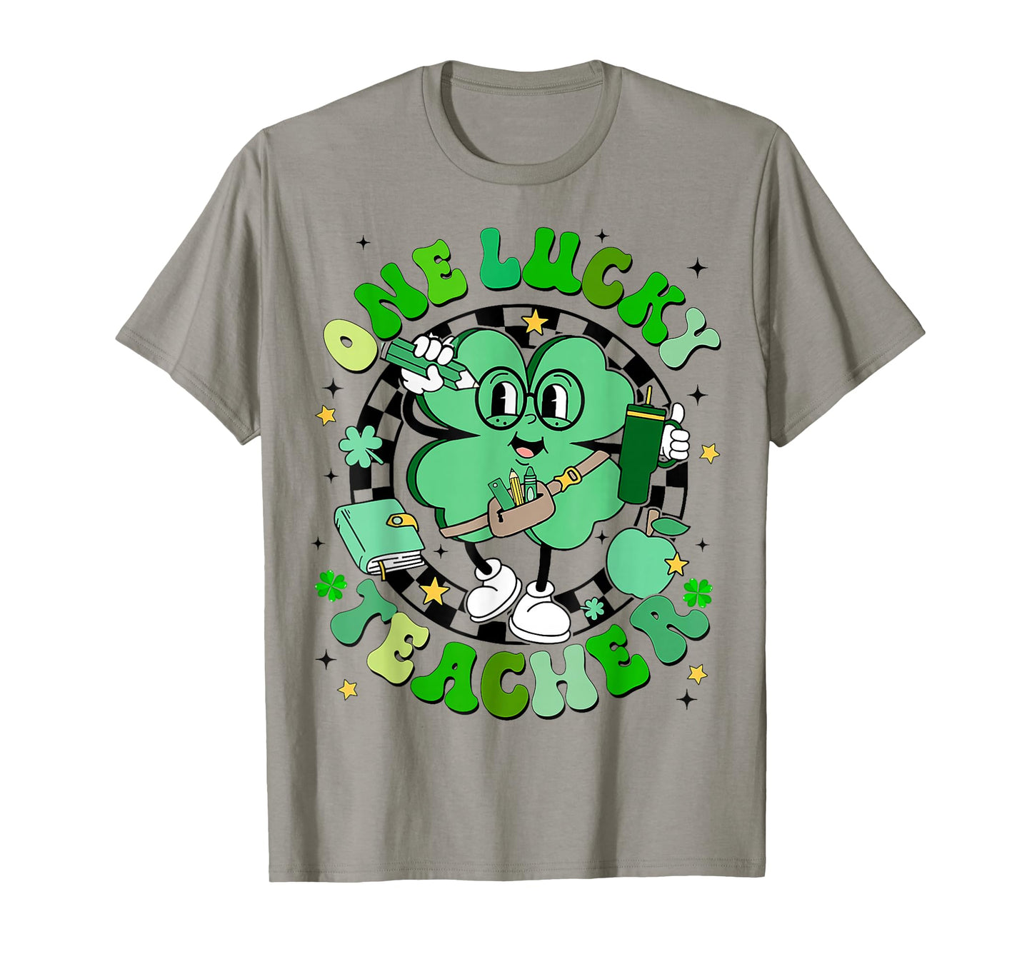 Groovy Shamrock One Lucky Teacher St Patricks Day Men Women T-Shirt