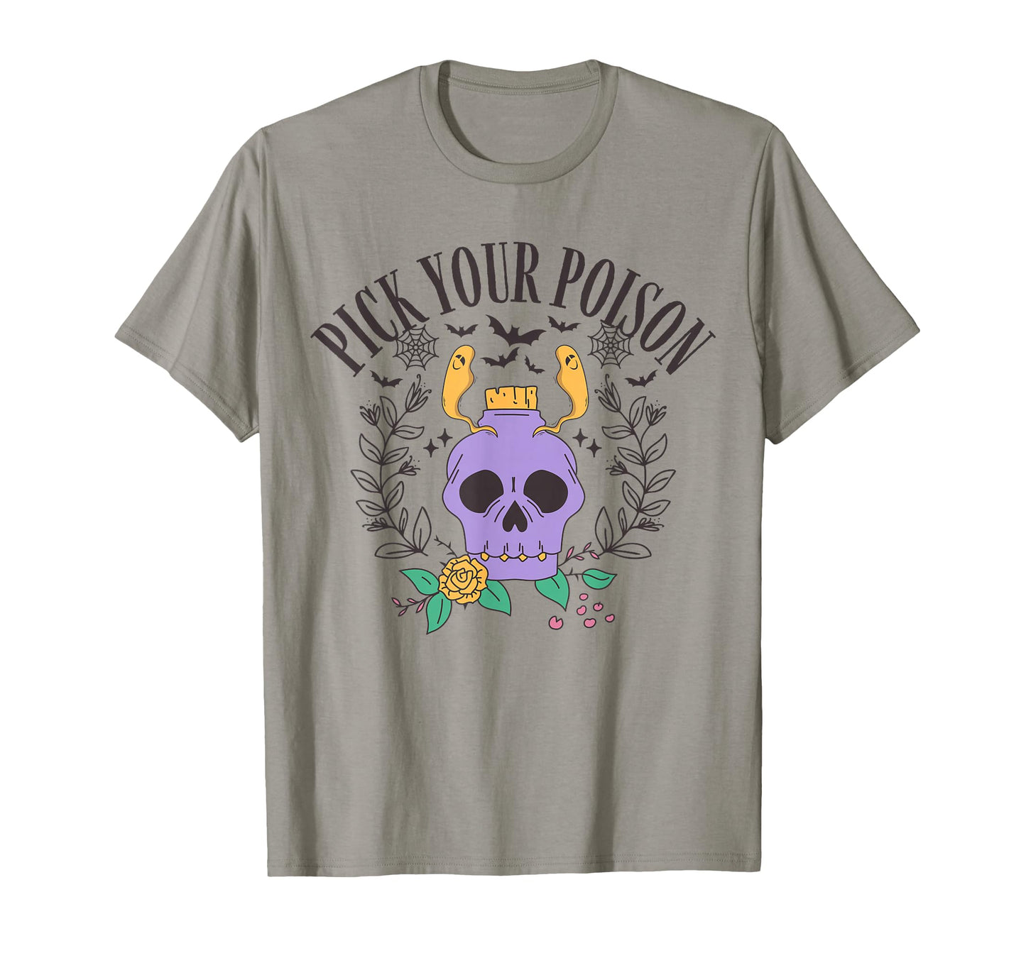 Pick Your Poison Vintage Spooky Season Halloween Skeleton T-Shirt