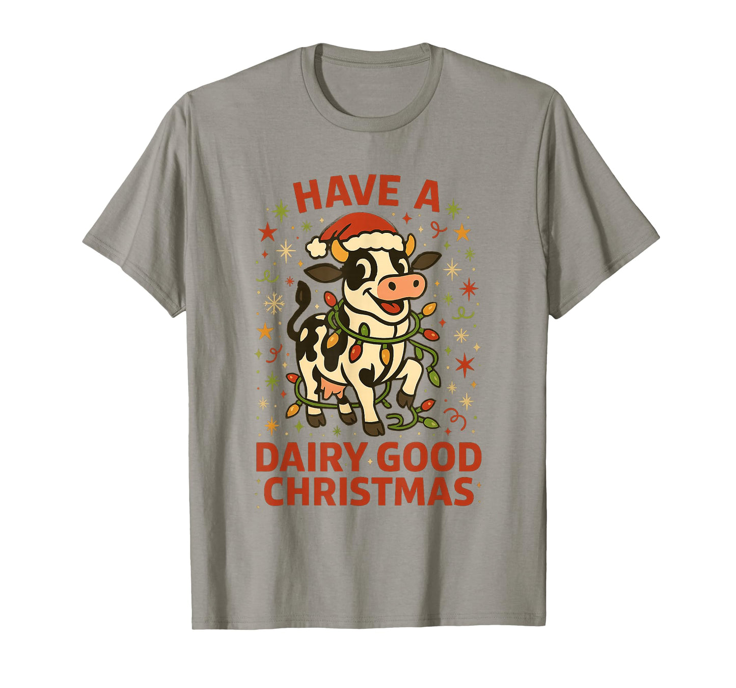 Christmas Holstein Cow Lights Santa Hat Dairy Christmas T-Shirt