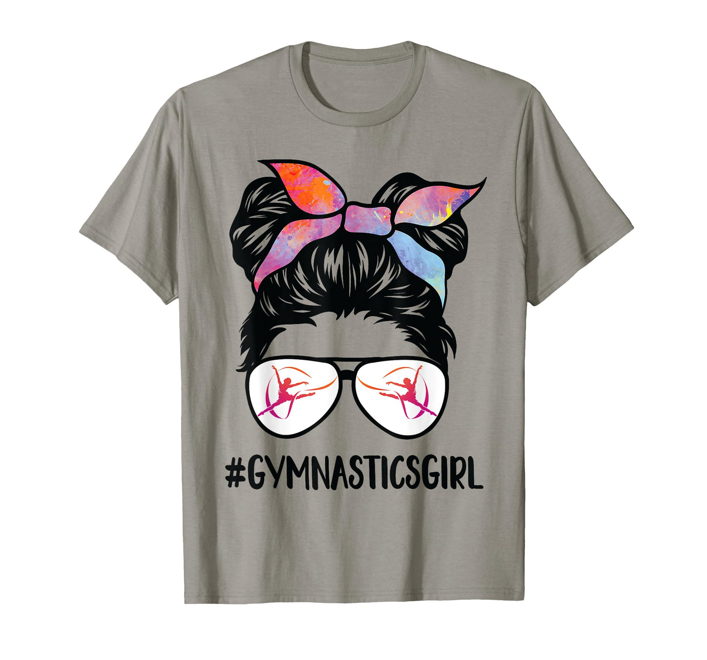 Gymnastics girl Messy Bun Hair glasses Gymnast Daughter her T-Shirt