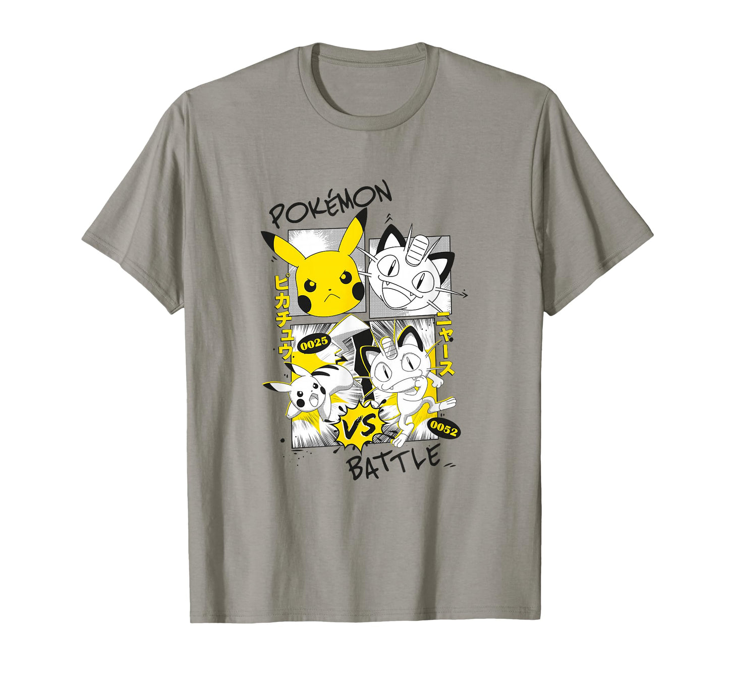 Pokémon Pikachu Vs Meowth Retro Panels Kanji Big Chest T-Shirt