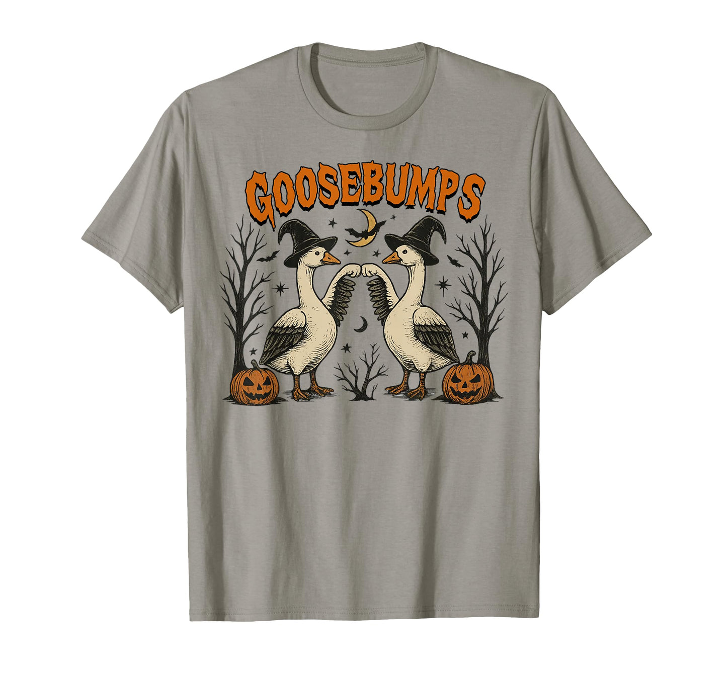 Goosebumps Funny Witch Geese with Pumpkins Halloween Artwork T-Shirt