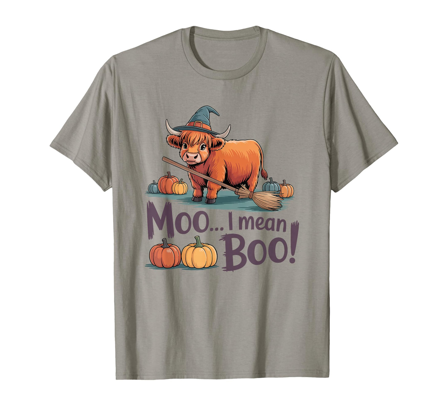 Moo I Mean Boo Funny Halloween Highland Cow Witch T-Shirt